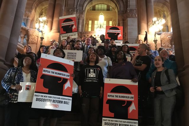 Criminal justice reform advocates and public defenders rallying for discovery reform in Albany
